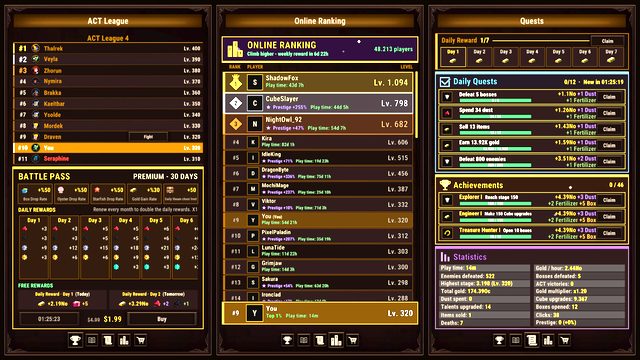 ACT League and the weekly Online Ranking screenshot