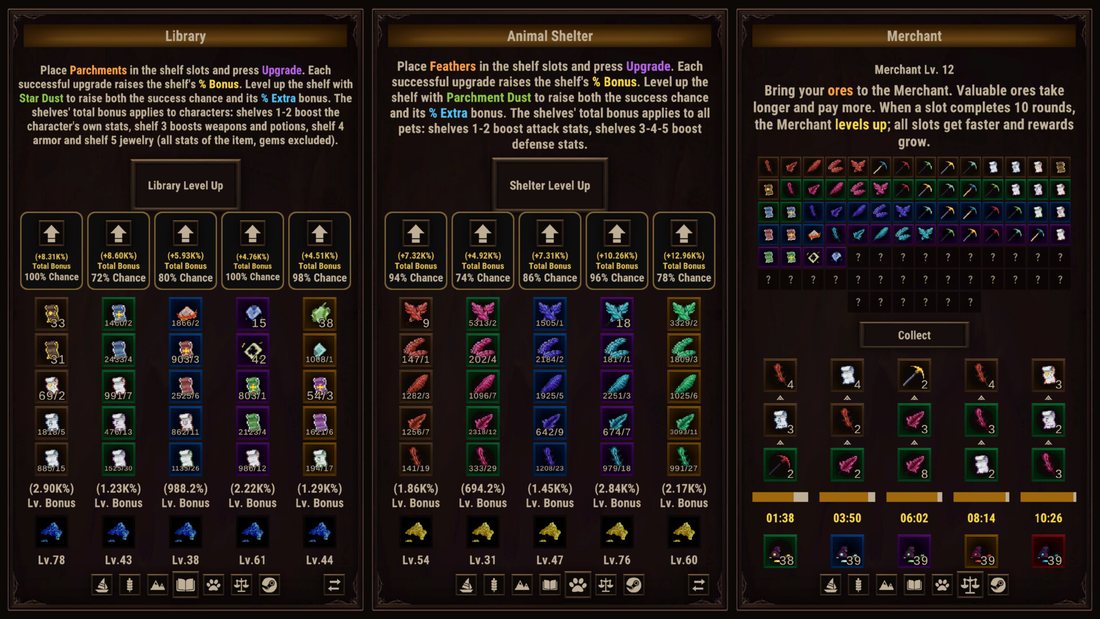 Official Task Bar Cube screenshot: the Library, Animal Shelter and Merchant shelf panels