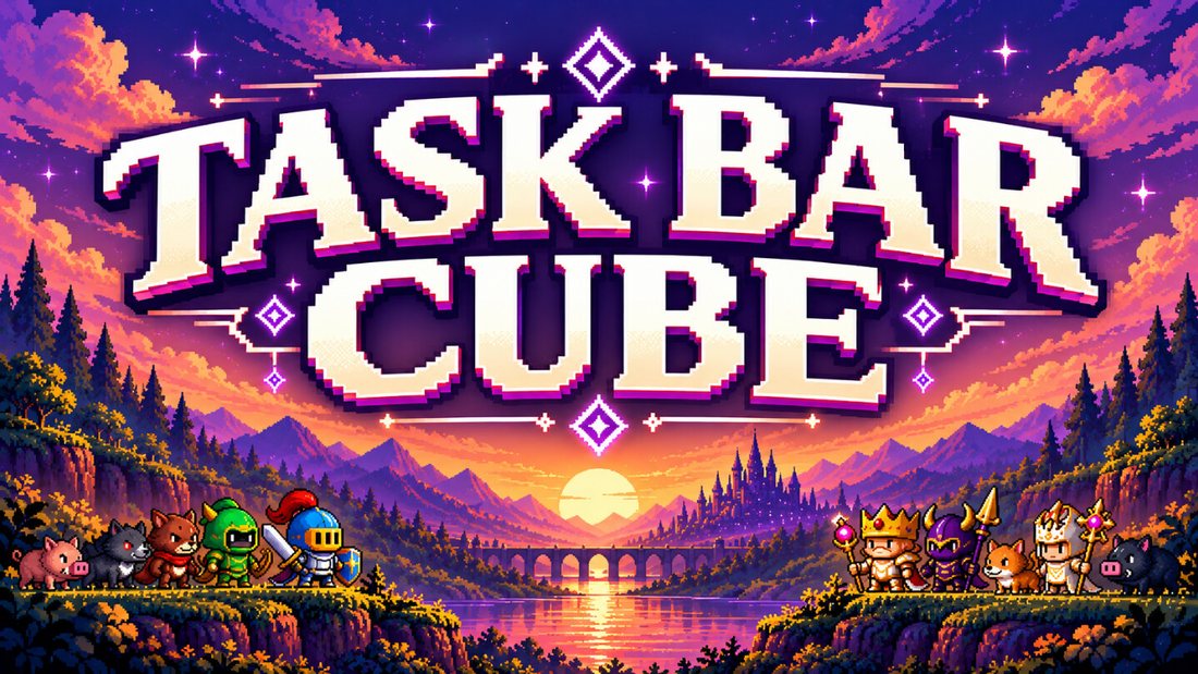 Official Task Bar Cube art: the village, castle and skies of Task Bar Cube