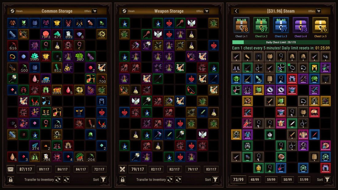 Official Task Bar Cube screenshot: the Steam chest tab with chest levels 1 to 5 and the daily limit counter