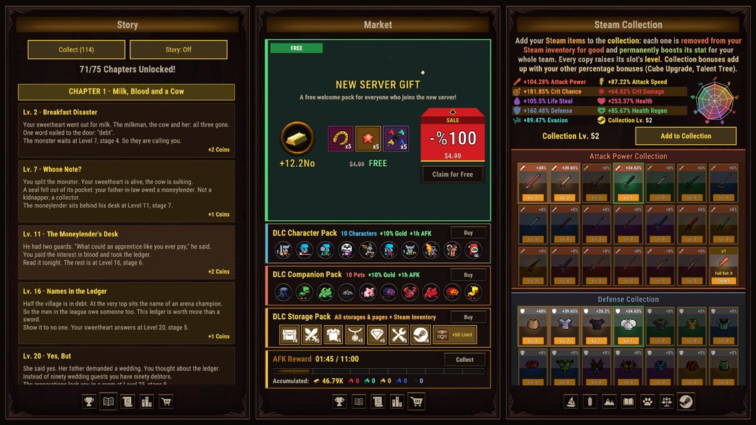 Official Task Bar Cube screenshot: the Steam Collection panel with collection levels and the market tab